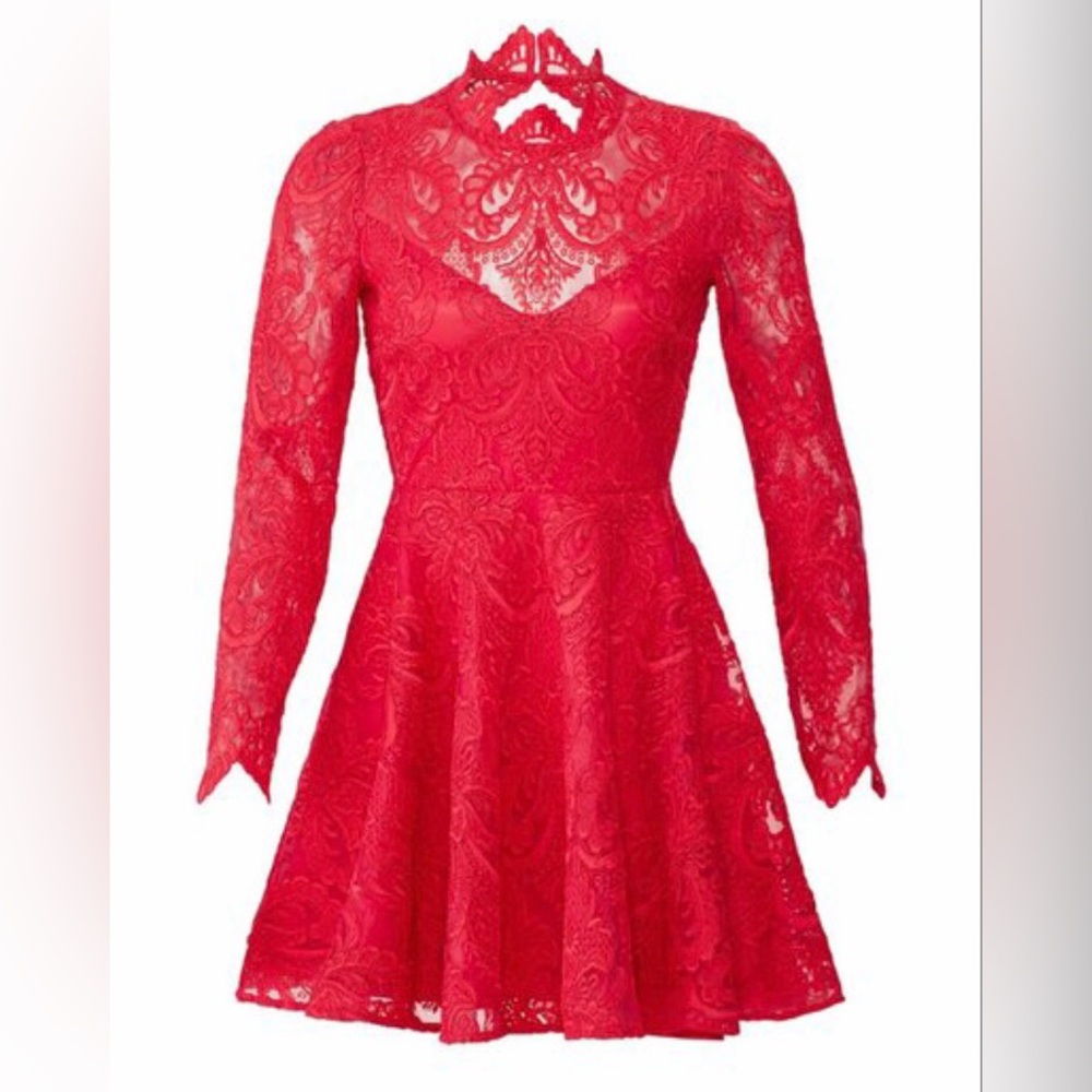 Saylor Rita Red Raspberry Lace Dress Long Sleeve